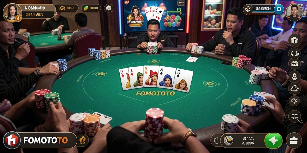 Tampilan gameplay poker yang menegangkan di FOMOTOTO.