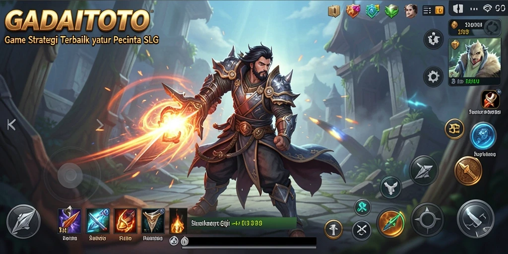 Screenshot gameplay GADAITOTO menampilkan pertempuran epik dan strategi yang mendalam.