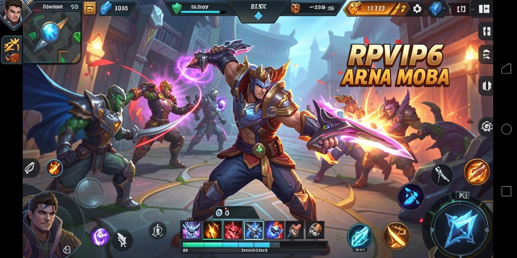 Screenshot gameplay RPVIP6 menampilkan pertarungan seru dalam arena MOBA.