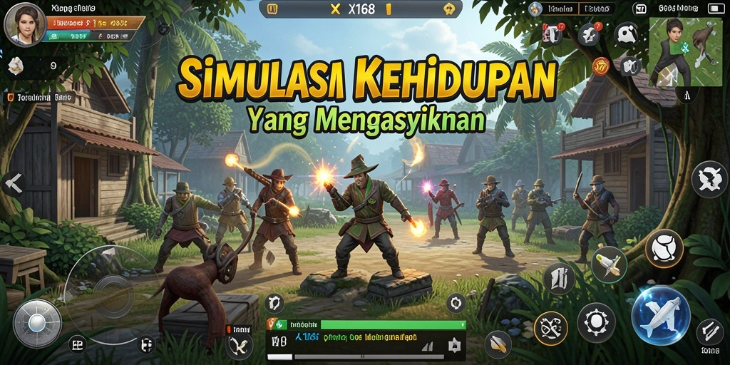 Tampilan gameplay X168 yang menampilkan simulasi kehidupan yang menarik.